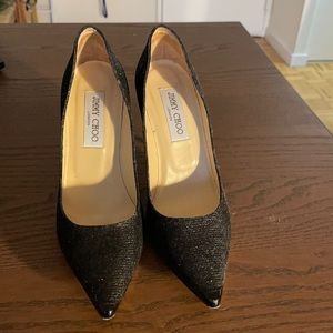 Jimmy Choo Romy 85 Glitter Leather Pumps